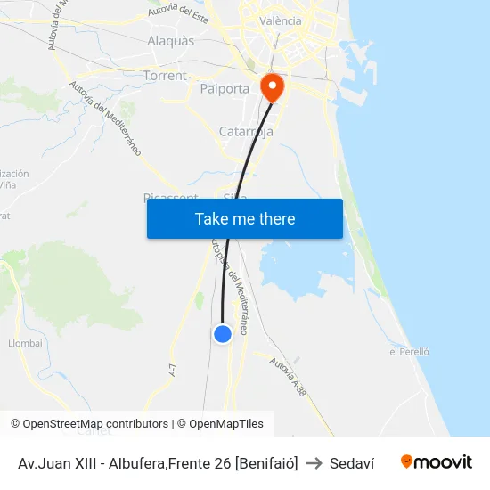 Av.Juan XIII - Albufera,Frente 26 [Benifaió] to Sedaví map