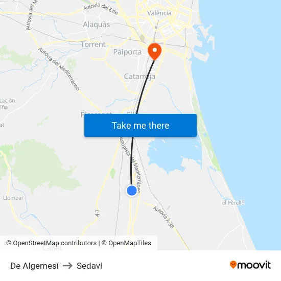 De Algemesí to Sedaví map