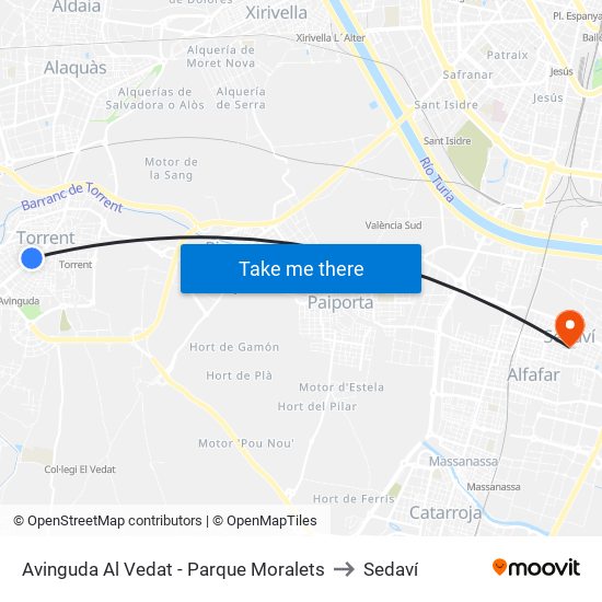 Avinguda Al Vedat - Parque Moralets to Sedaví map
