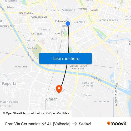 Gran Vía Germanias Nº 41 [València] to Sedaví map