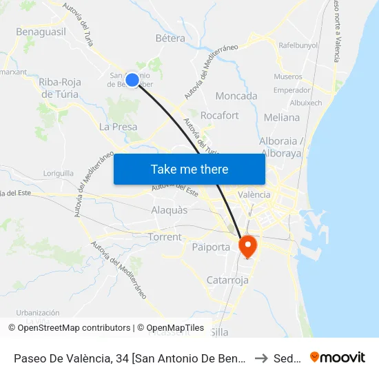 Paseo De València, 34 [San Antonio De Benagéber] to Sedaví map