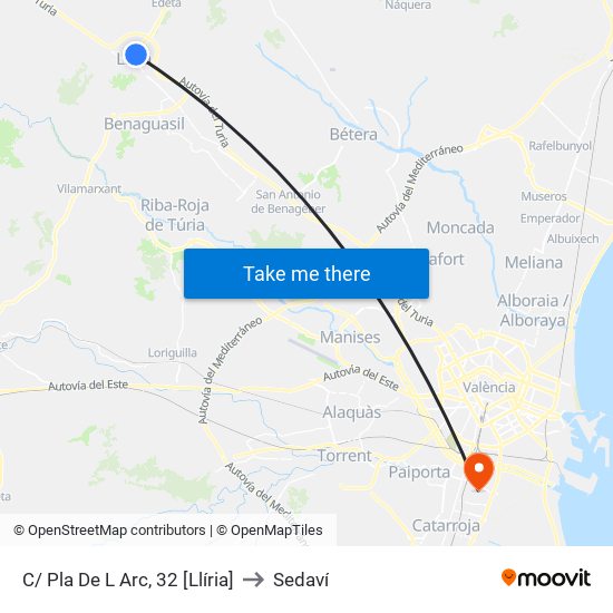 C/ Pla De L Arc, 32 [Llíria] to Sedaví map