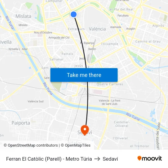 València. Ferran El Catòlic (Parell) - Metro Túria to Sedaví map