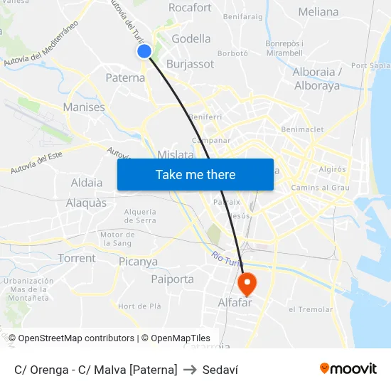 C/ Orenga - C/ Malva [Paterna] to Sedaví map