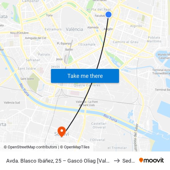 Avda. Blasco Ibáñez, 25 – Gascó Oliag [València] to Sedaví map