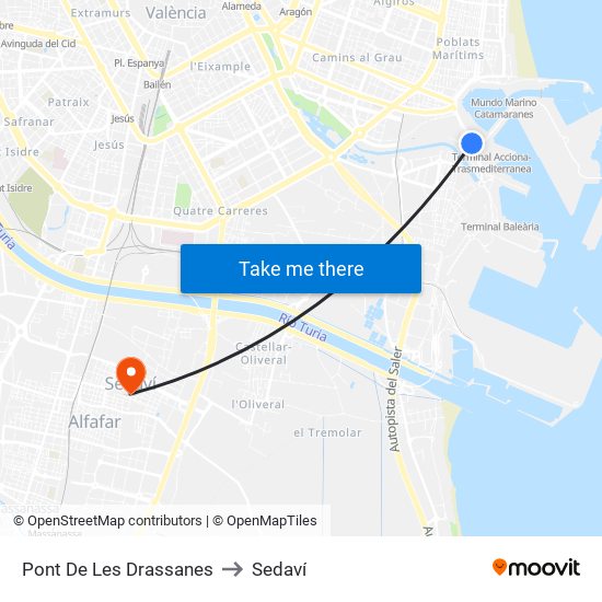 Pont De Les Drassanes - Terminal Marítima to Sedaví map