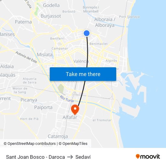 Sant Joan Bosco - Daroca to Sedaví map