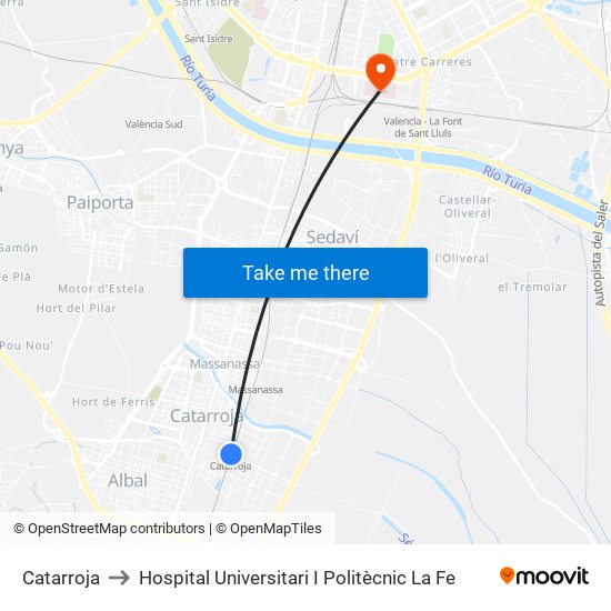 Catarroja to Hospital Universitari I Politècnic La Fe map