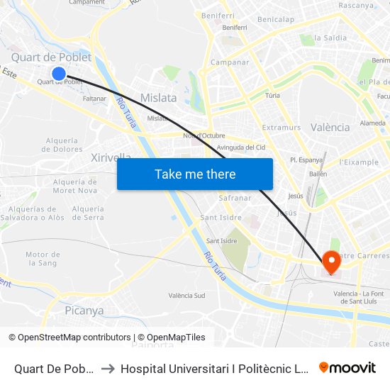 Quart De Poblet to Hospital Universitari I Politècnic La Fe map