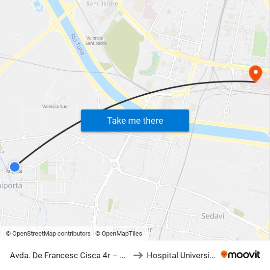 Avda. De Francesc Cisca 4r – Front Metro De Paiporta [Paiporta] to Hospital Universitari I Politècnic La Fe map