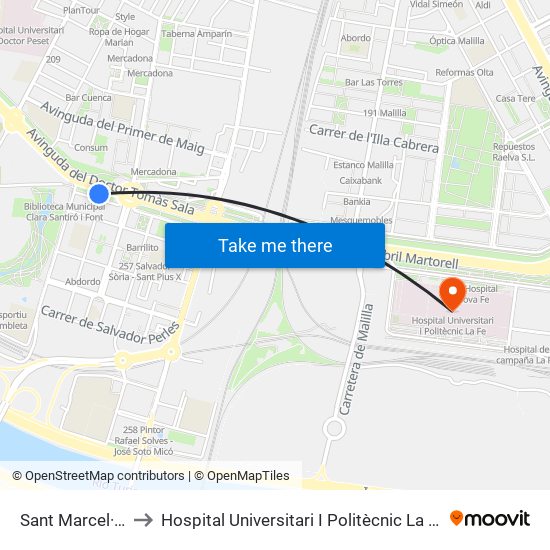 Sant Marcel·Lí to Hospital Universitari I Politècnic La Fe map