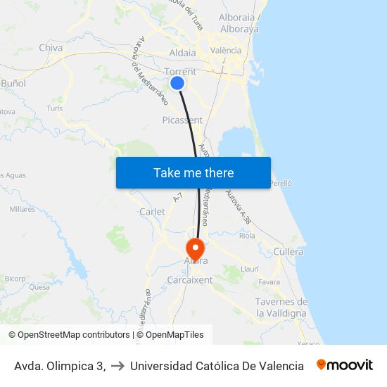 Avda. Olimpica 3, to Universidad Católica De Valencia map