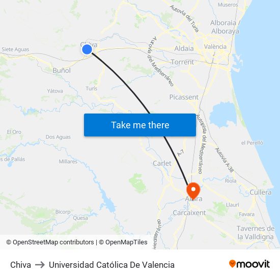 Chiva to Universidad Católica De Valencia map