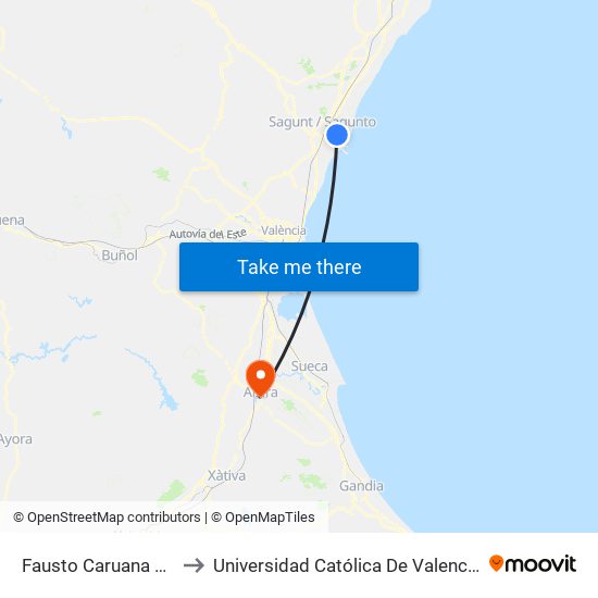 Fausto Caruana 13 to Universidad Católica De Valencia map