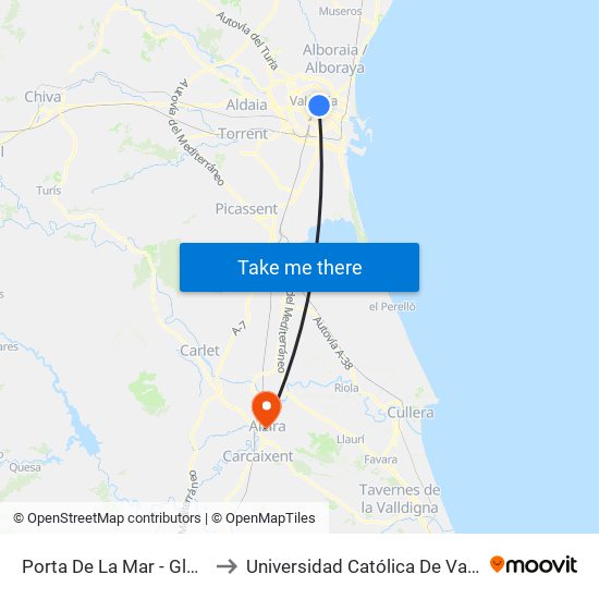 Porta De La Mar - Glorieta to Universidad Católica De Valencia map