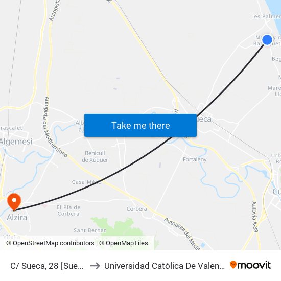 C/ Sueca, 28 [Sueca] to Universidad Católica De Valencia map