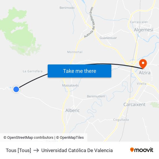 Tous [Tous] to Universidad Católica De Valencia map