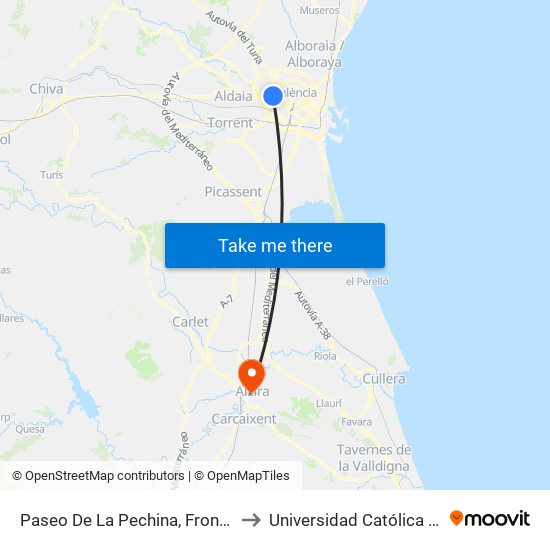 Paseo De La Pechina, Front 78 [València] to Universidad Católica De Valencia map