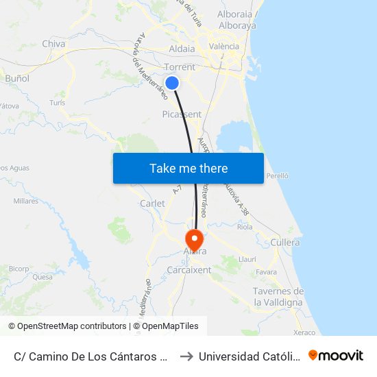 C/ Camino De Los Cántaros – C/ Lepanto [Torrent] to Universidad Católica De Valencia map