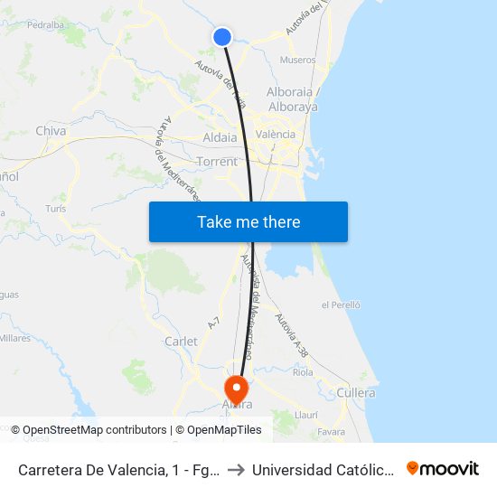 Carretera De Valencia, 1 - Fgv Bétera [Bétera] to Universidad Católica De Valencia map