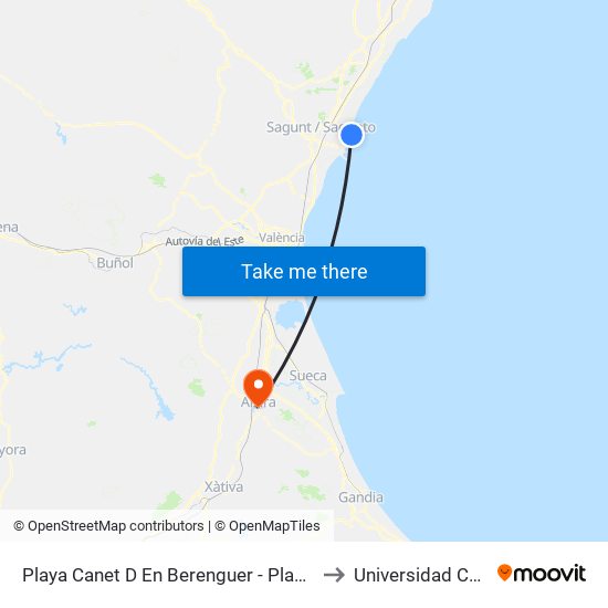 Playa Canet D En Berenguer - Plaza Pescadores [Canet D En Berenguer] to Universidad Católica De Valencia map