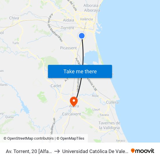 Av. Torrent, 20 [Alfafar] to Universidad Católica De Valencia map