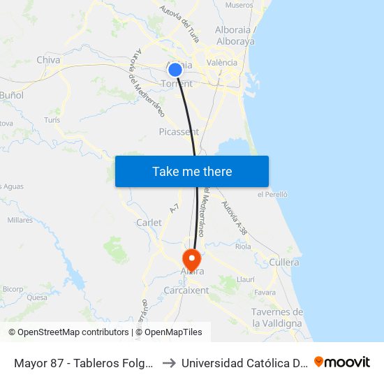 Mayor 87 - Tableros Folgado [Aldaia] to Universidad Católica De Valencia map