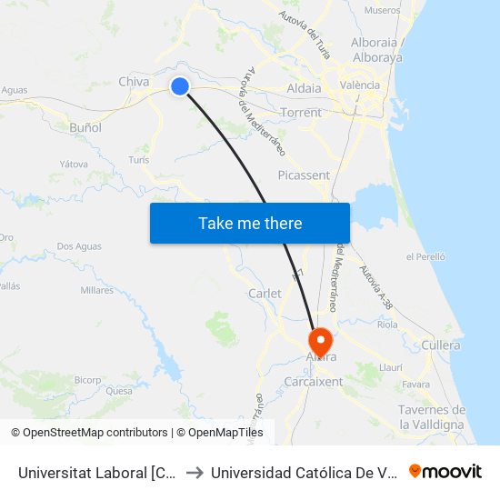 Universitat Laboral [Cheste] to Universidad Católica De Valencia map