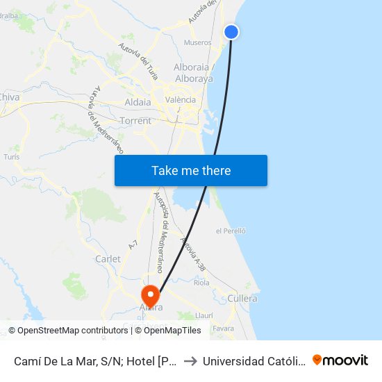 Camí De La Mar, S/N; Hotel [Puig De Santa Maria, El] to Universidad Católica De Valencia map