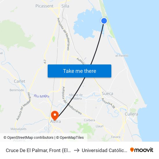 Cruce De El Palmar, Front (El Palmar) [València] to Universidad Católica De Valencia map