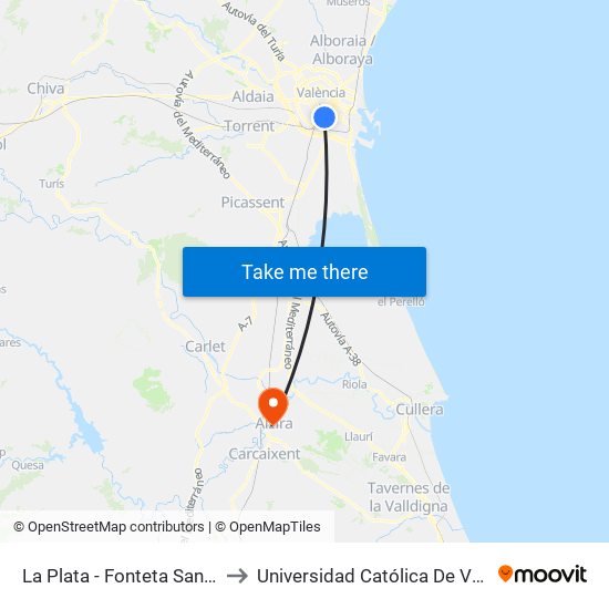 La Plata  - Fonteta De Sant Lluís to Universidad Católica De Valencia map