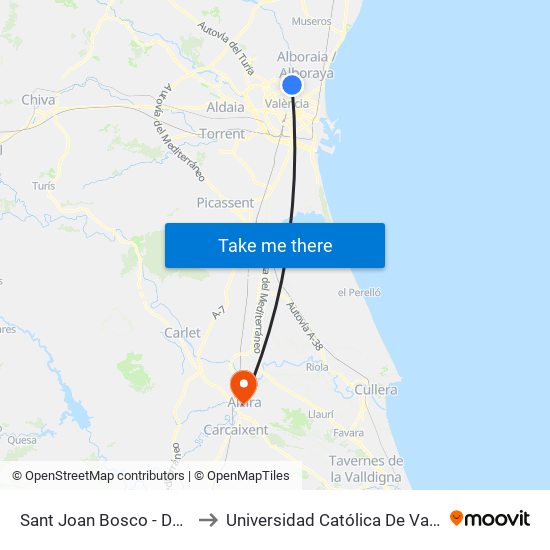 Sant Joan Bosco - Daroca to Universidad Católica De Valencia map