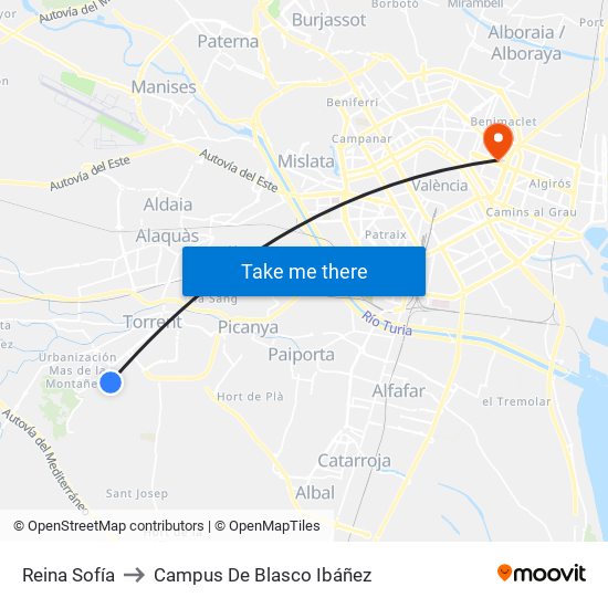 Reina Sofía to Campus De Blasco Ibáñez map
