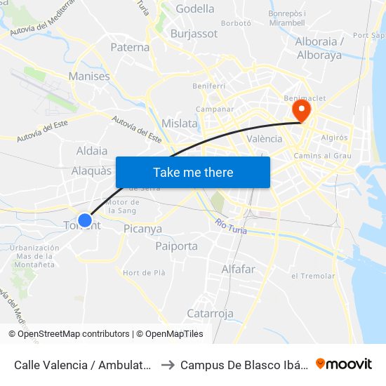 Calle Valencia / Ambulatorio to Campus De Blasco Ibáñez map