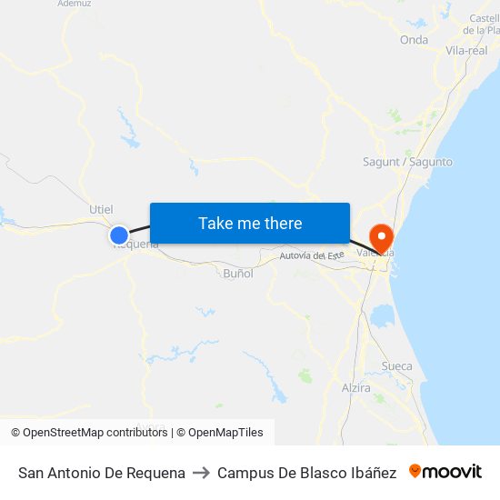 San Antonio De Requena to Campus De Blasco Ibáñez map