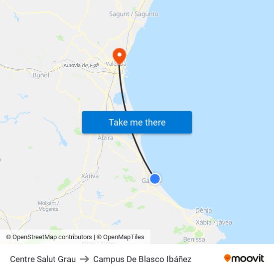 Centre Salut Grau to Campus De Blasco Ibáñez map