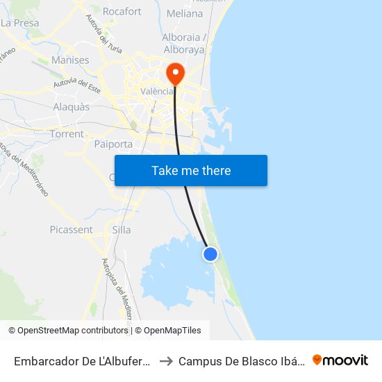 Embarcador De L'Albufera (I) to Campus De Blasco Ibáñez map