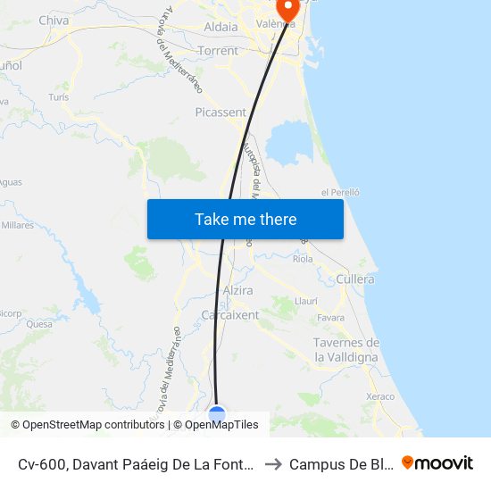 Cv-600, Davant Paáeig De La Fonteta [Llocnou Den Fenollet] to Campus De Blasco Ibáñez map