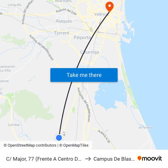 C/ Major, 77 (Frente A Centro De Salud) [Alginet] to Campus De Blasco Ibáñez map
