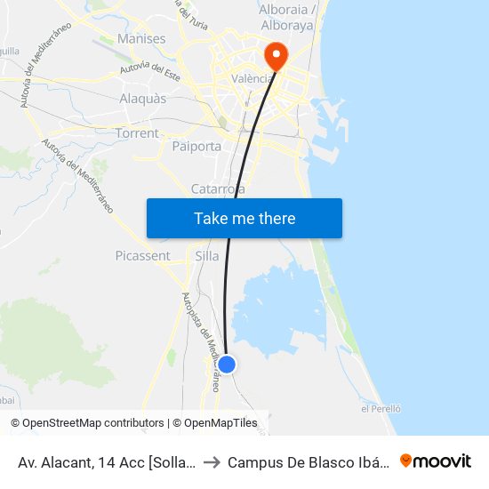 Av. Alacant, 14 Acc [Sollana] to Campus De Blasco Ibáñez map