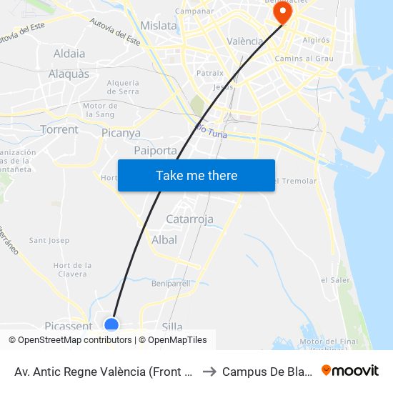 Av. Antic Regne València (Front Consum) [Alcàsser] to Campus De Blasco Ibáñez map