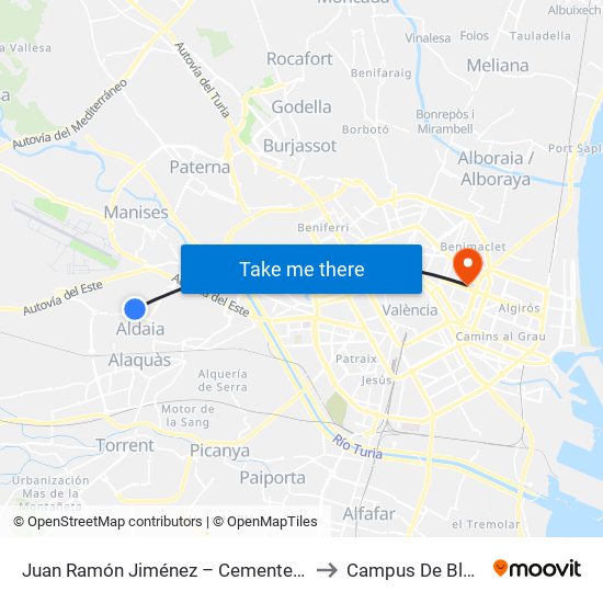Juan Ramón Jiménez – Cementerio (B. Cristo) [Aldaia] to Campus De Blasco Ibáñez map