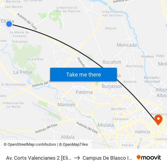 Av. Corts Valencianes 2 [Eliana, L] to Campus De Blasco Ibáñez map
