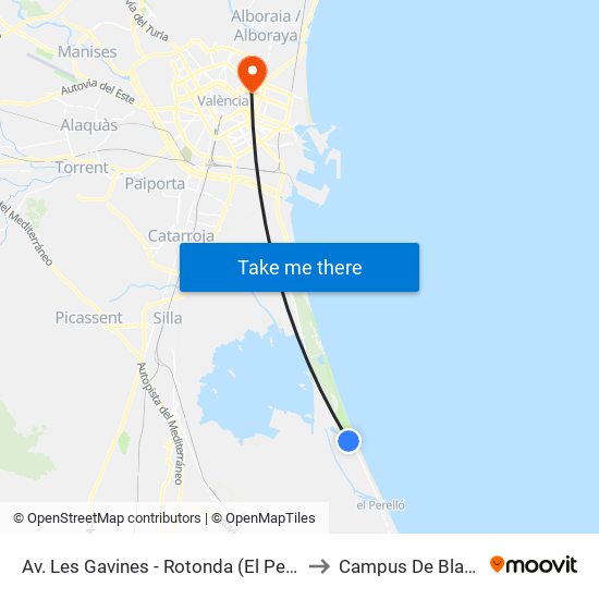 Av. Les Gavines - Rotonda (El Perellonet) [València] to Campus De Blasco Ibáñez map