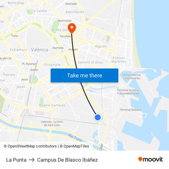 La Punta to Campus De Blasco Ibáñez map