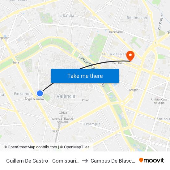 Guillem De Castro - Comissaria De Policia to Campus De Blasco Ibáñez map