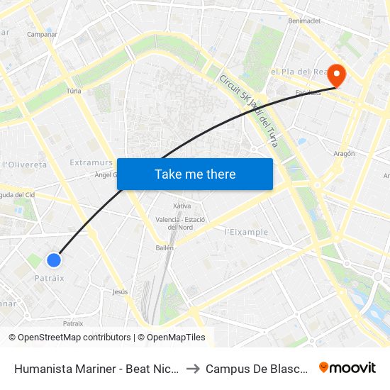 Humanista Mariner - Beat Nicolau Factor to Campus De Blasco Ibáñez map