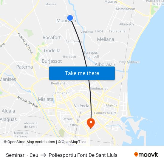 Seminari - Ceu to Poliesportiu Font De Sant Lluís map