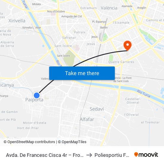 Avda. De Francesc Cisca 4r – Front Metro De Paiporta [Paiporta] to Poliesportiu Font De Sant Lluís map