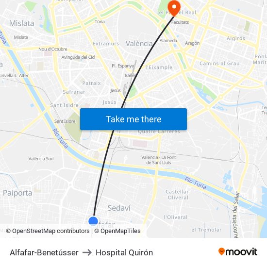 Alfafar-Benetússer to Hospital Quirón map
